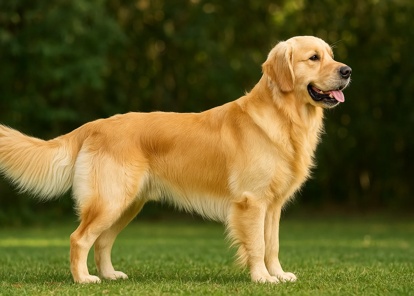 Ayakta sağa doğru bakan bir golden retriever k&ouml;pek