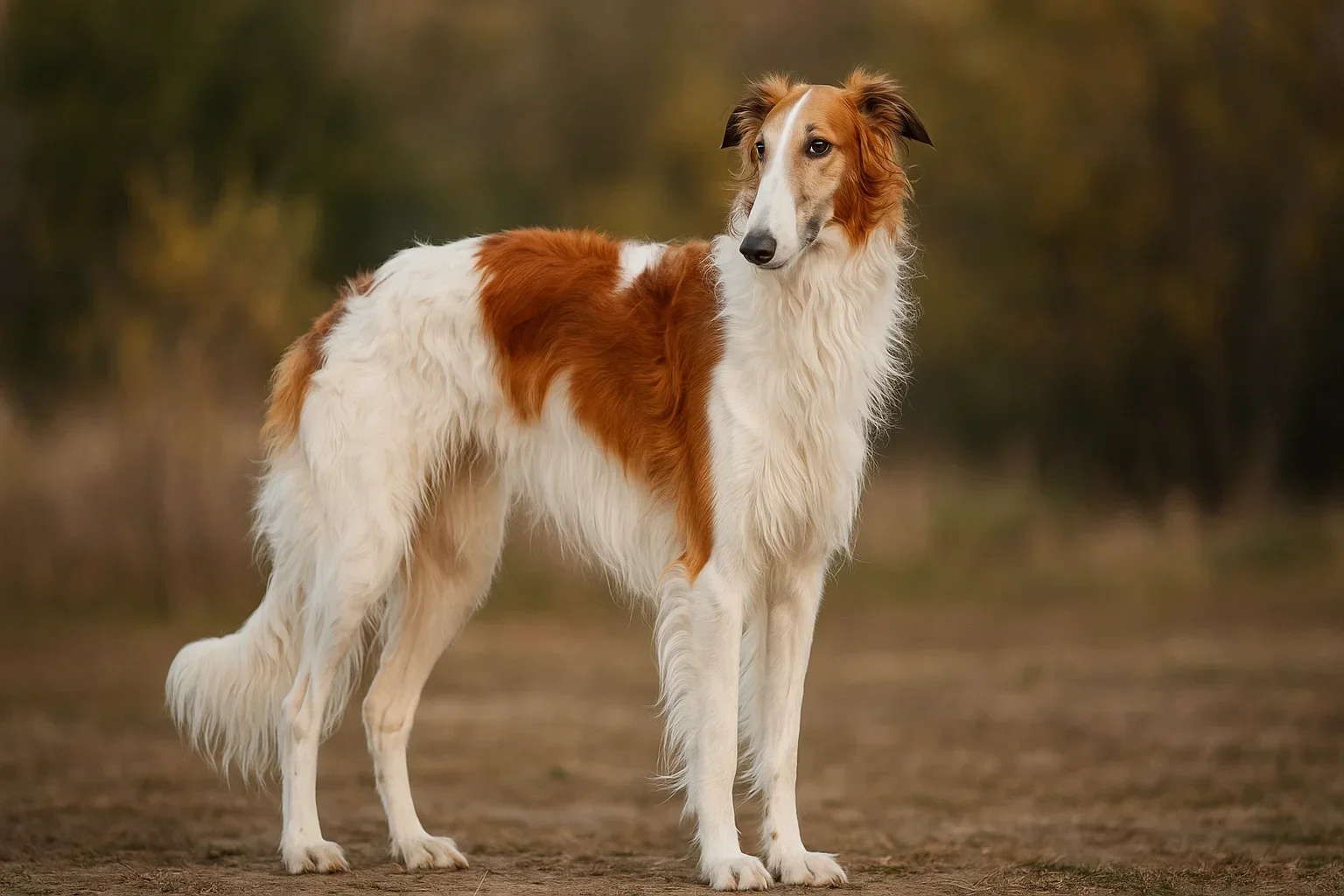 &Ccedil;ayırda ayakta duran bir borzoy (borzoi) k&ouml;pek