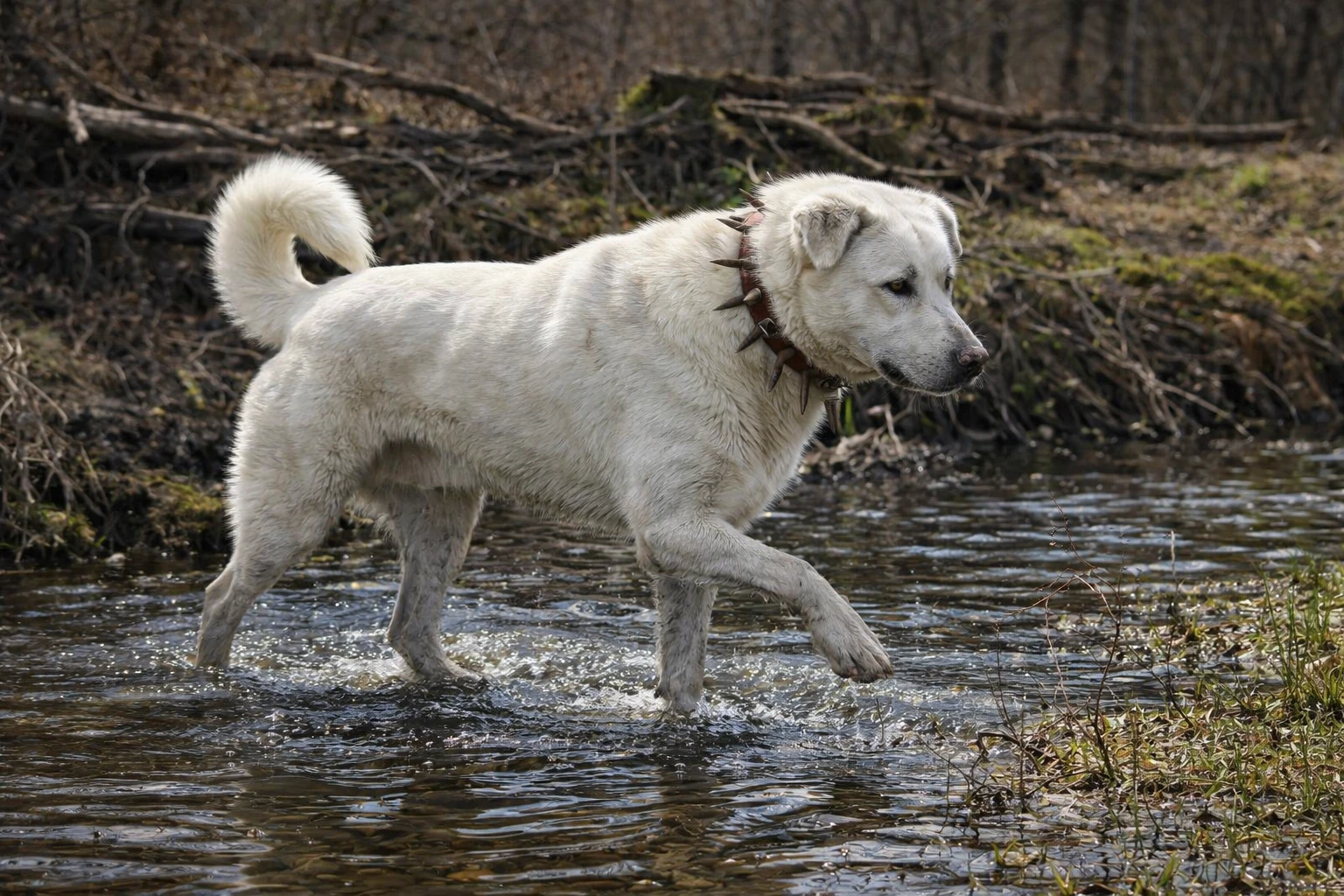 Derede suyun i&ccedil;in bir şey arayan Akbaş k&ouml;peği